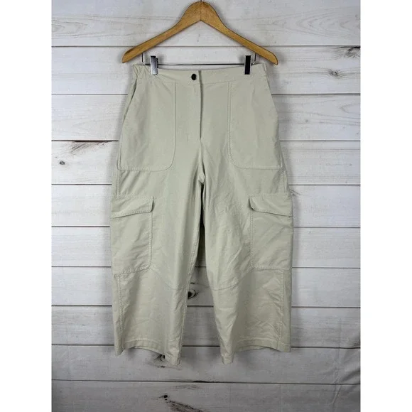 Lululemon Cargo Pants Womens 30 Beige Cropped Stretch Elastic Waist Pockets - Picture 1 of 8